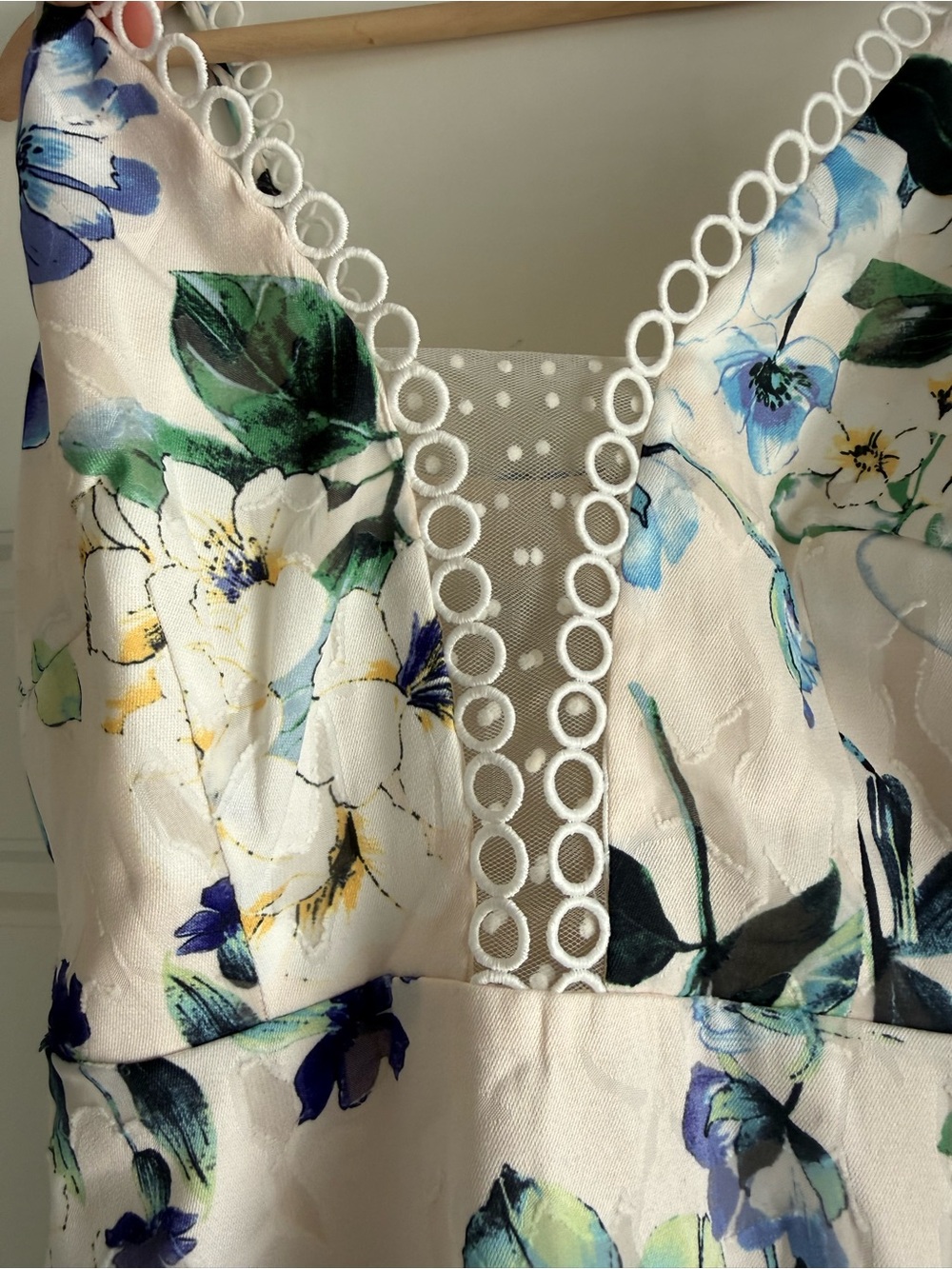 NWT Floral Lace-Trim Ruffle Slip Dress - Blue & Cream - Picture 7 of 13
